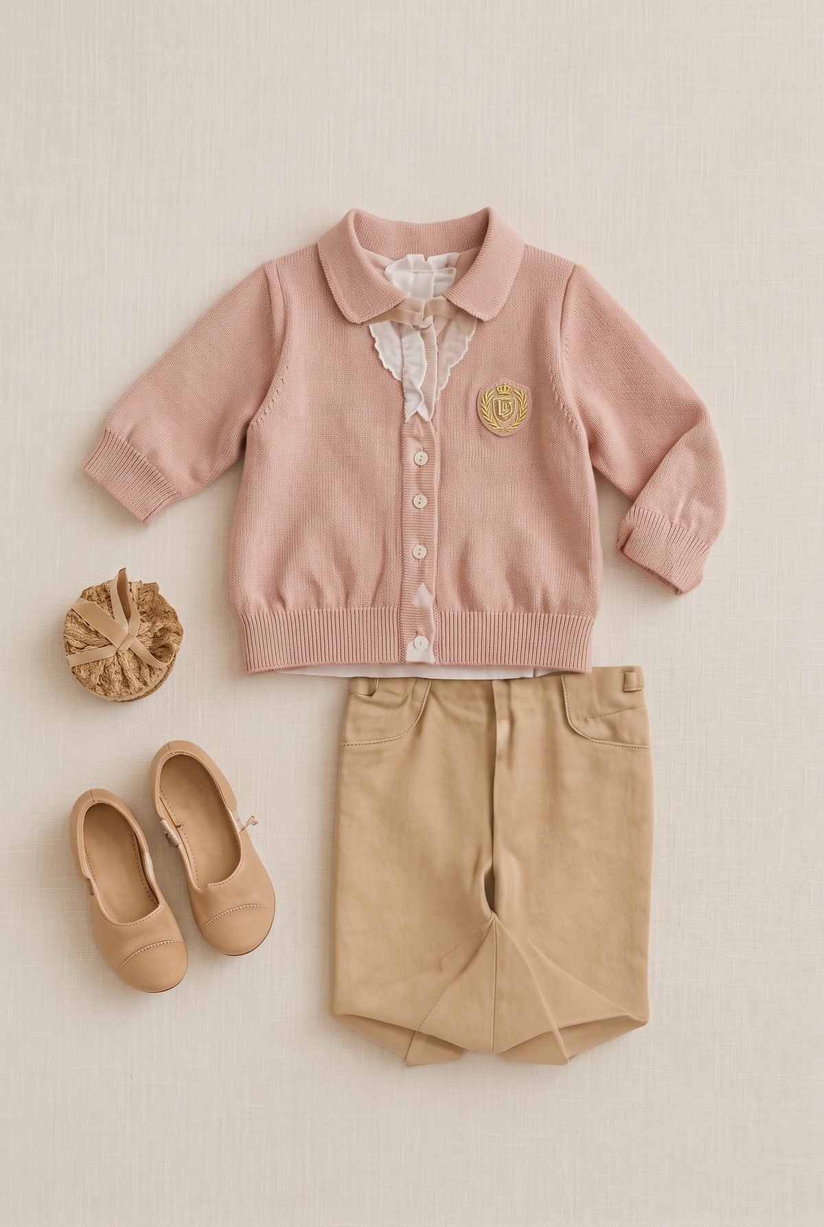 Ensemble enfant rose cardigan et short beige — nouvel arrivage NA Kids